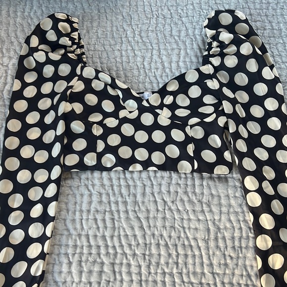 MANGO polka dot crop long sleeve bustier blouse - Picture 1 of 5